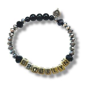 Friendship Bracelet Recycled Vintage Glass Beads, Silver Charms, Black Beads